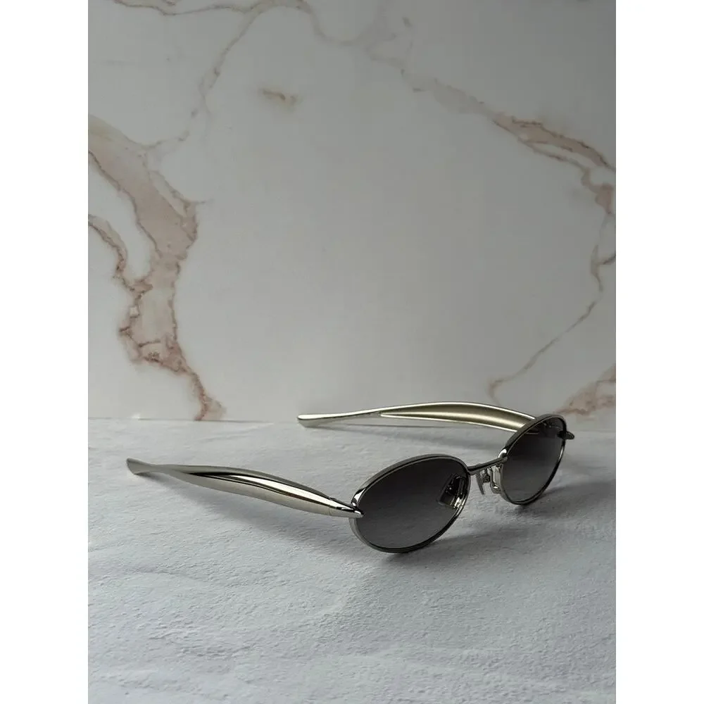 NEW Bottega Veneta BV1386S Silver Sardine Oval Sunglasses $655